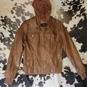 Magnolia Brown Leather Hooded Jacket